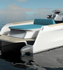 Concept de catamaran électrique ENEA avec deux trous dans sa coque 1